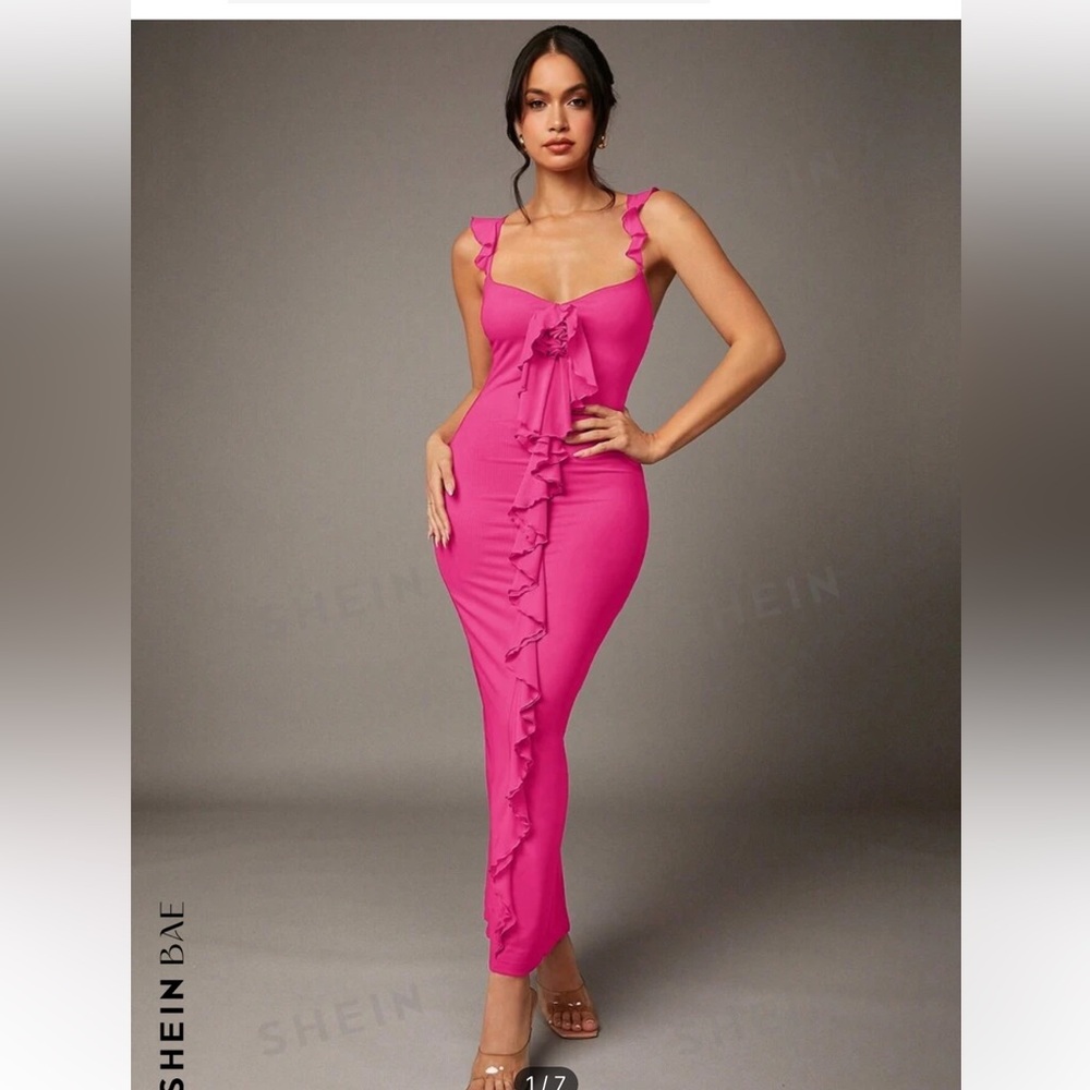 Shein- BRAND NEW NEVER WORN- mesh ruffle three dimensional dress